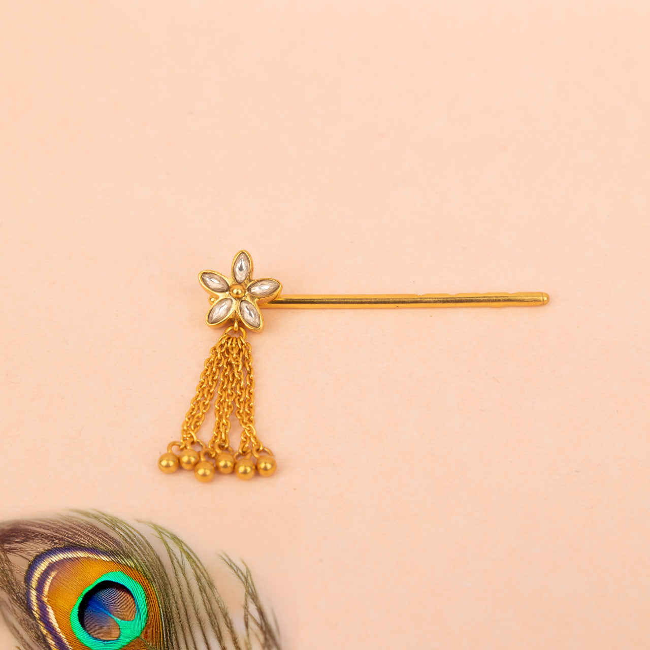 Laddu Gopal Ji Kundan Flower Gold Plated Drop Murli