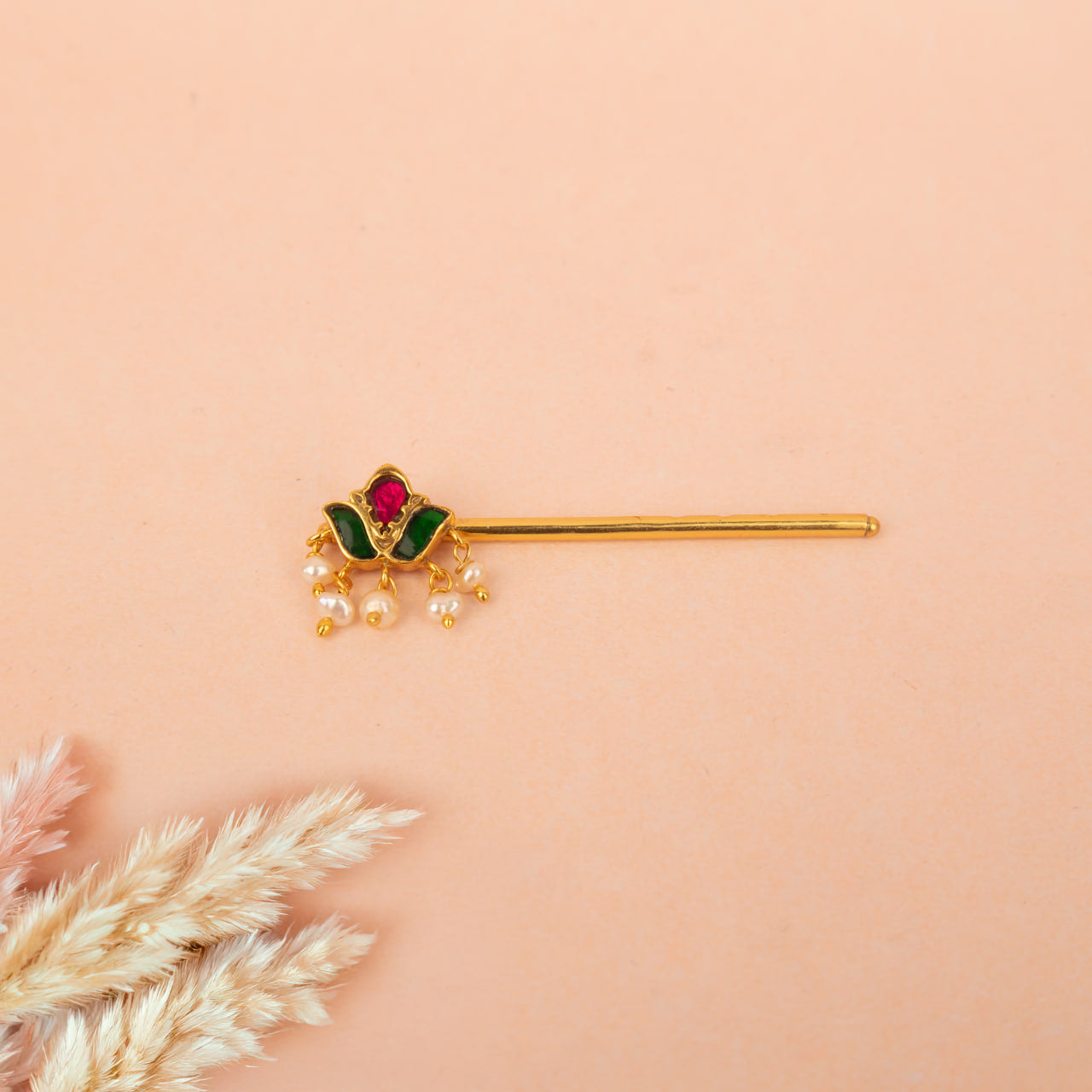 Laddu Gopal Ji Kundan Flora Pearl Drop Gold Plated Murli