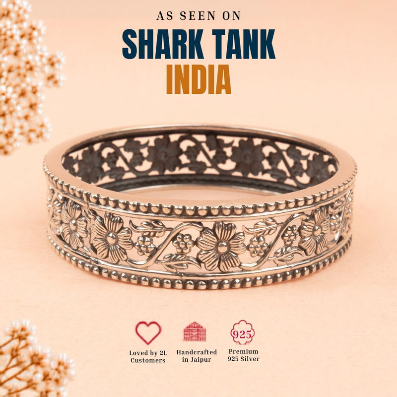 92.5 sterling silver Moh Intricate Flower Leaf Bangle, view 7
