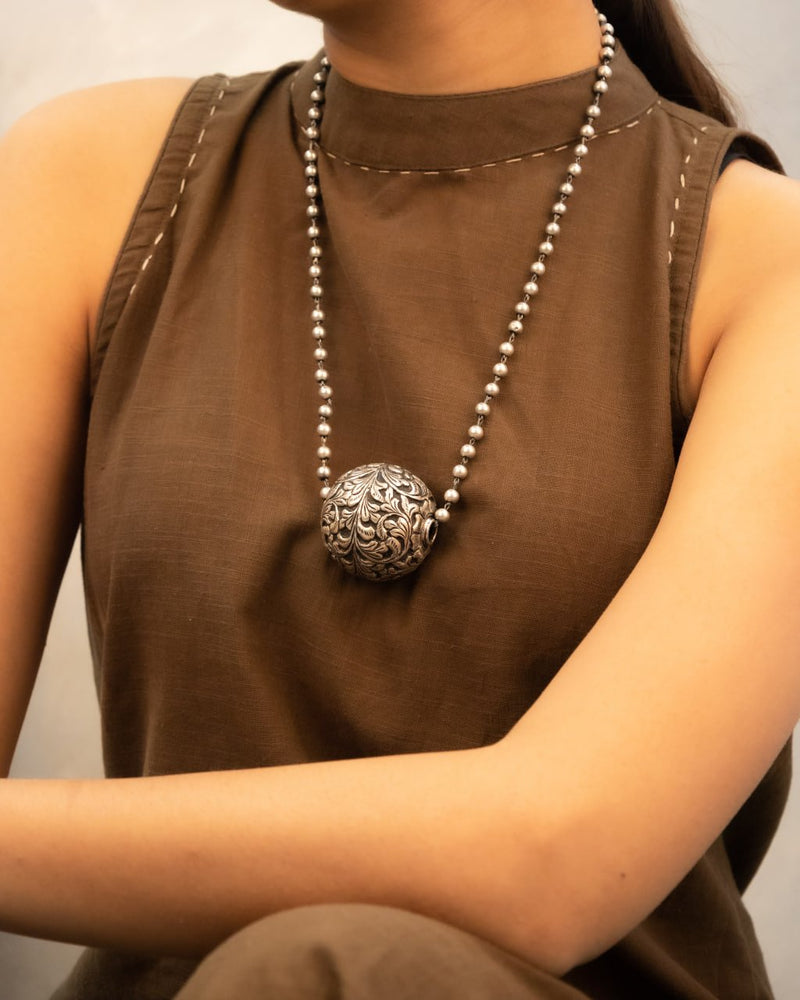 925 pure silver detailed chitai ball classic necklace