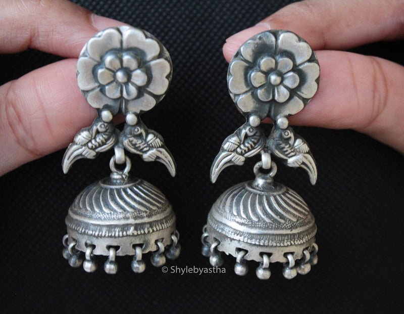 Mizoya Flower Motif Dual Parrot Jhumka