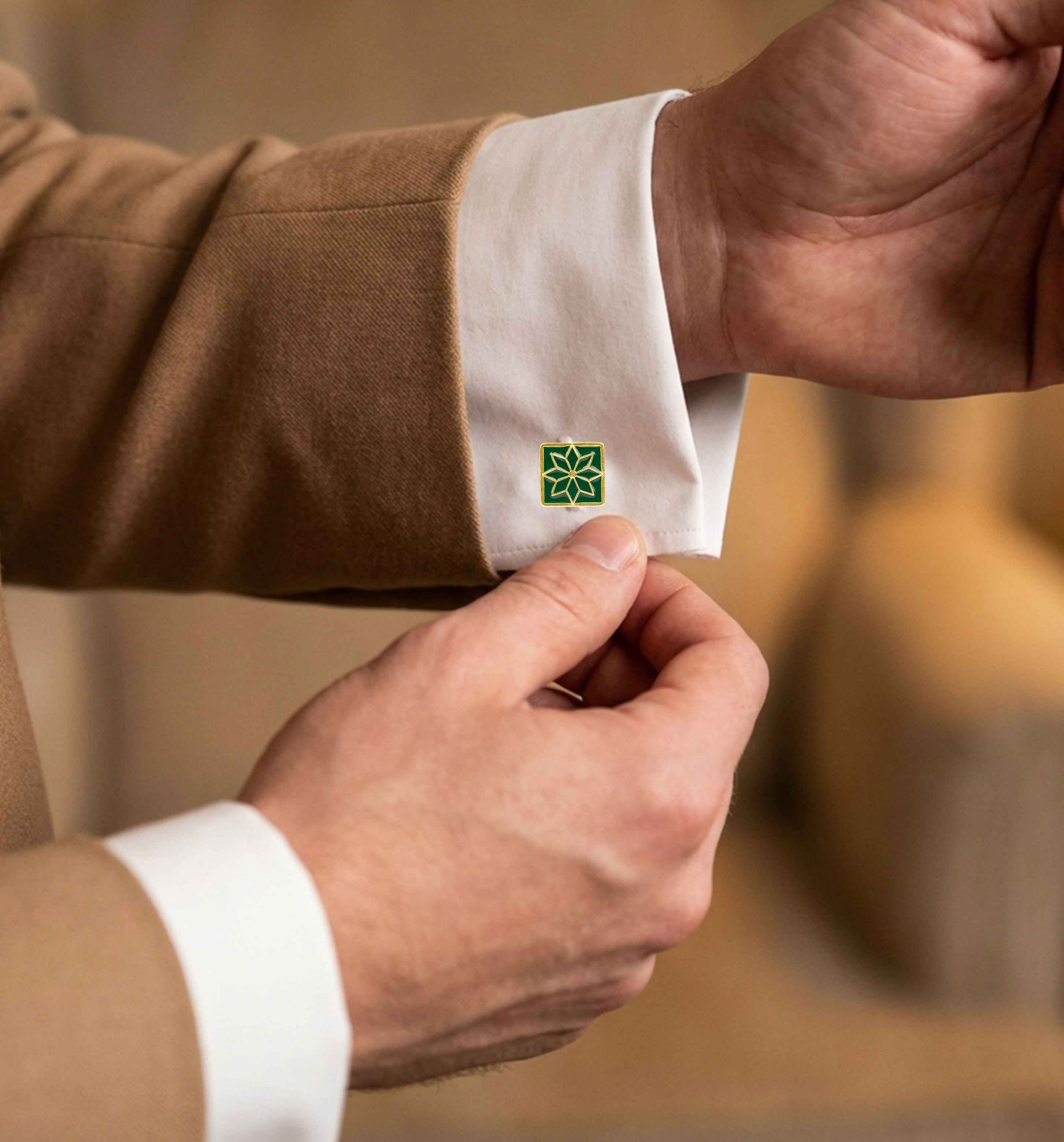 Mizoya Heritage Green Floral Cufflinks