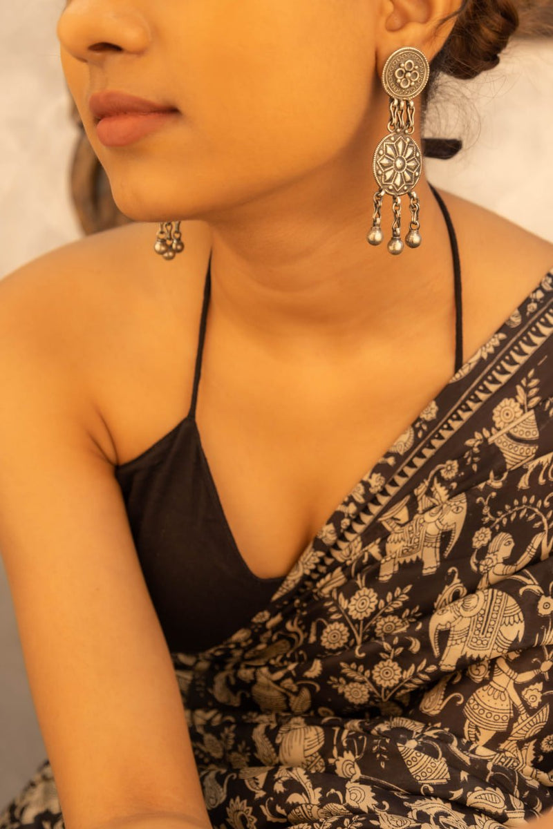 Mizoya Intricate Tribal Motif Ball Drop Earrings