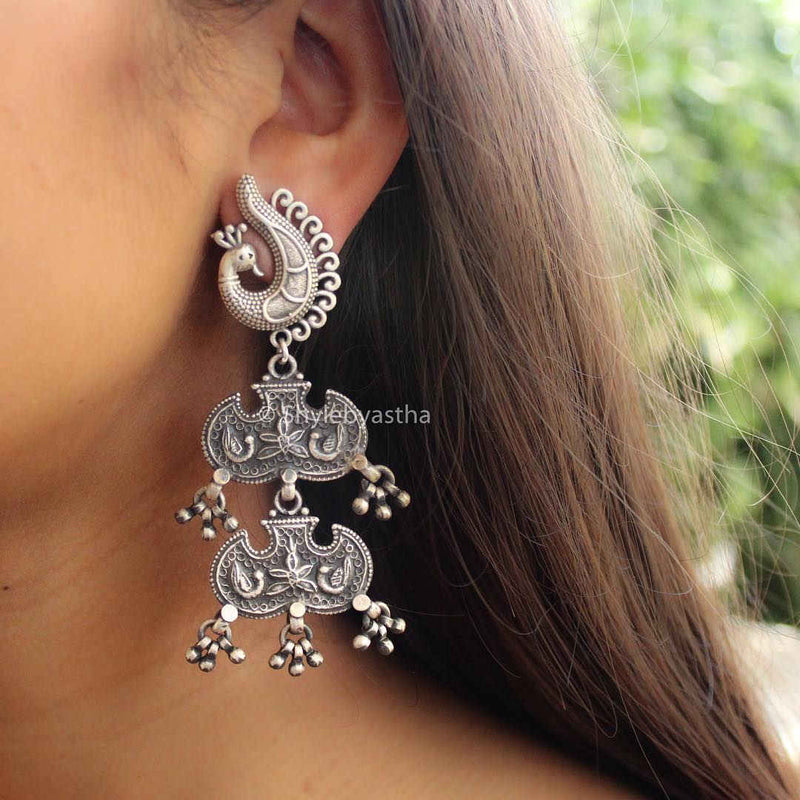 Mizoya Peacock Motif Antique Danglers