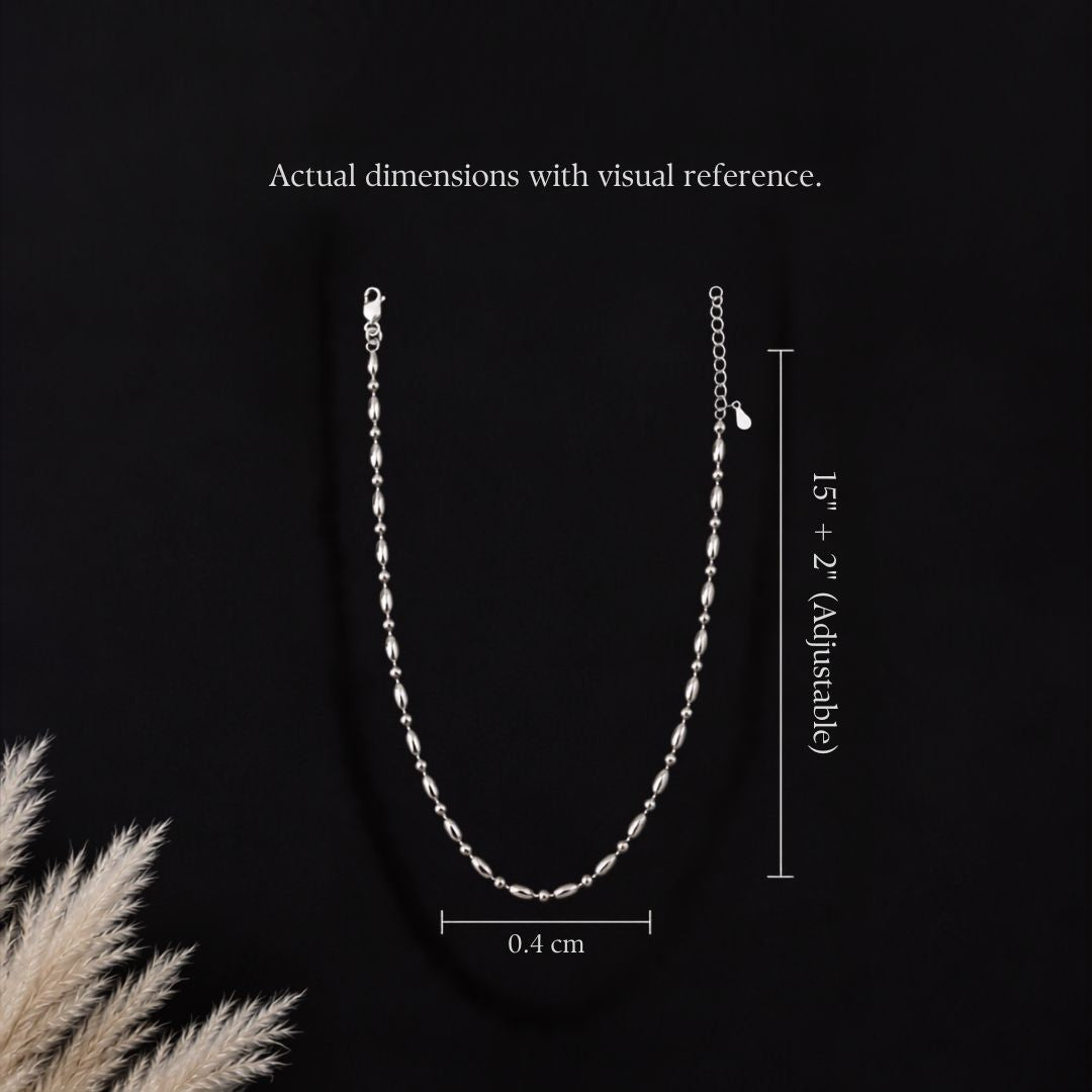 925 pure silver classic bead necklace, side view