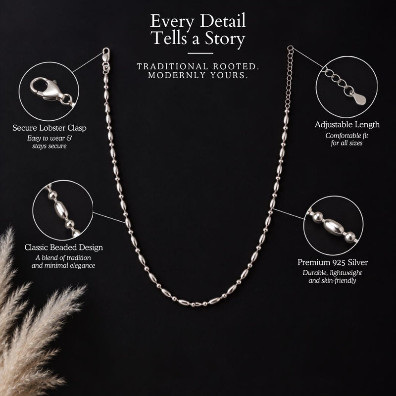 925 pure silver classic bead necklace, close-up