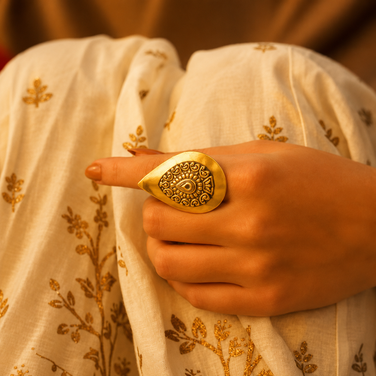 Mizoya Tribal Motif Drop Classic Ring