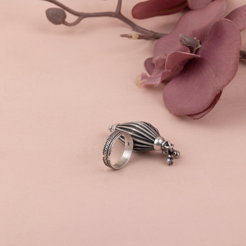 Mizoya Lotus Motif Classic Ghughri Drop Ring