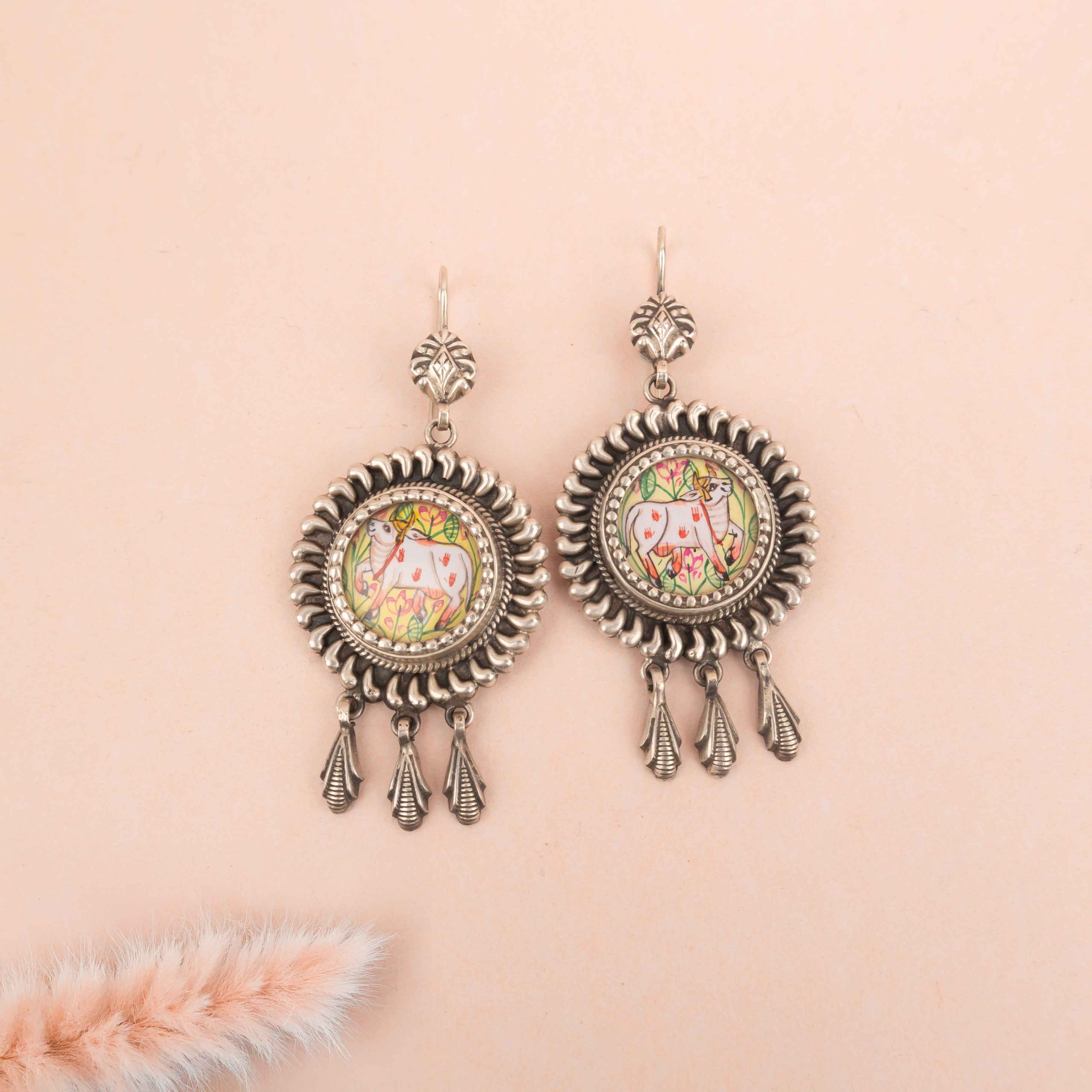 Mizoya Pichwai Cow Handpainted Earring