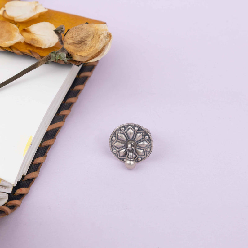 Mizoya Tribal Intricate Motif Ball Drop Ring