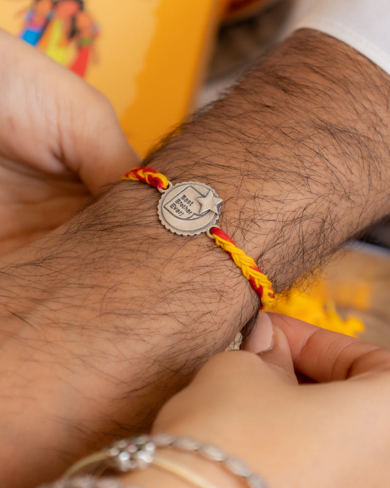 925 pure silver Best Brother Ever moli rakhi, alternate view