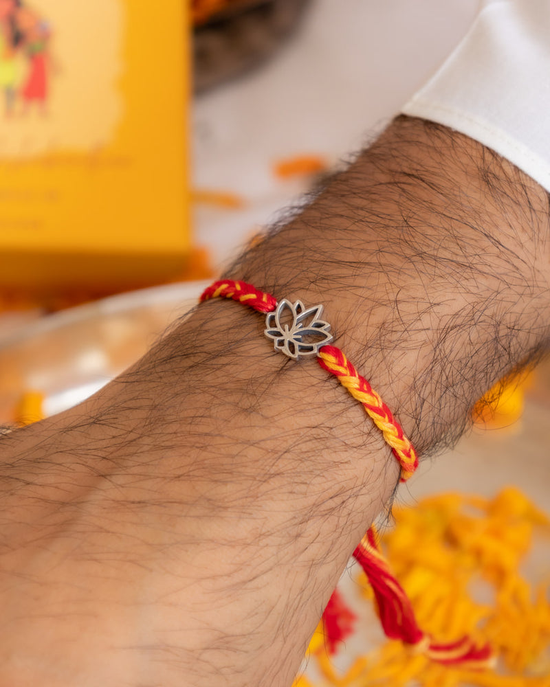 925 pure silver intricate lotus rakhi, alternate view