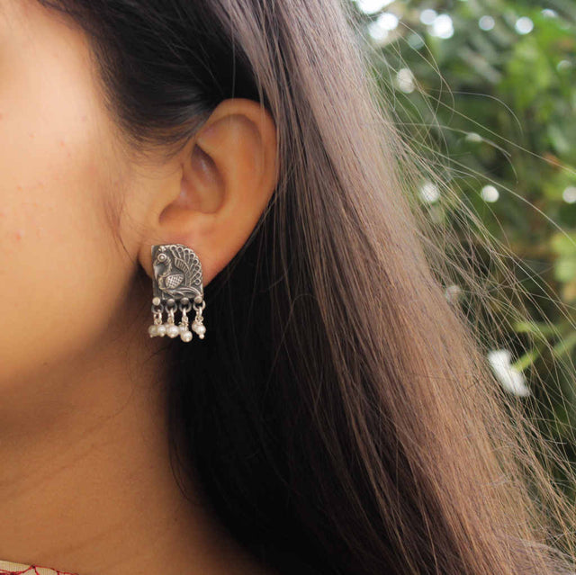 Moh Peacock Pearl Hanging Studs
