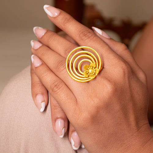 Moh Concentric Flower Embossed Necklace Earring Ring Set