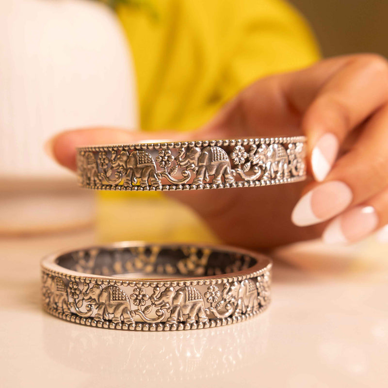 925 silver gaj sawari motif shaahi bangle