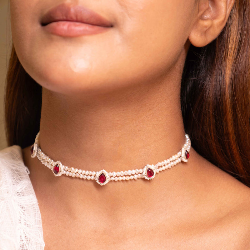 Moh Kundan Drop Sadabahaar Moti Choker