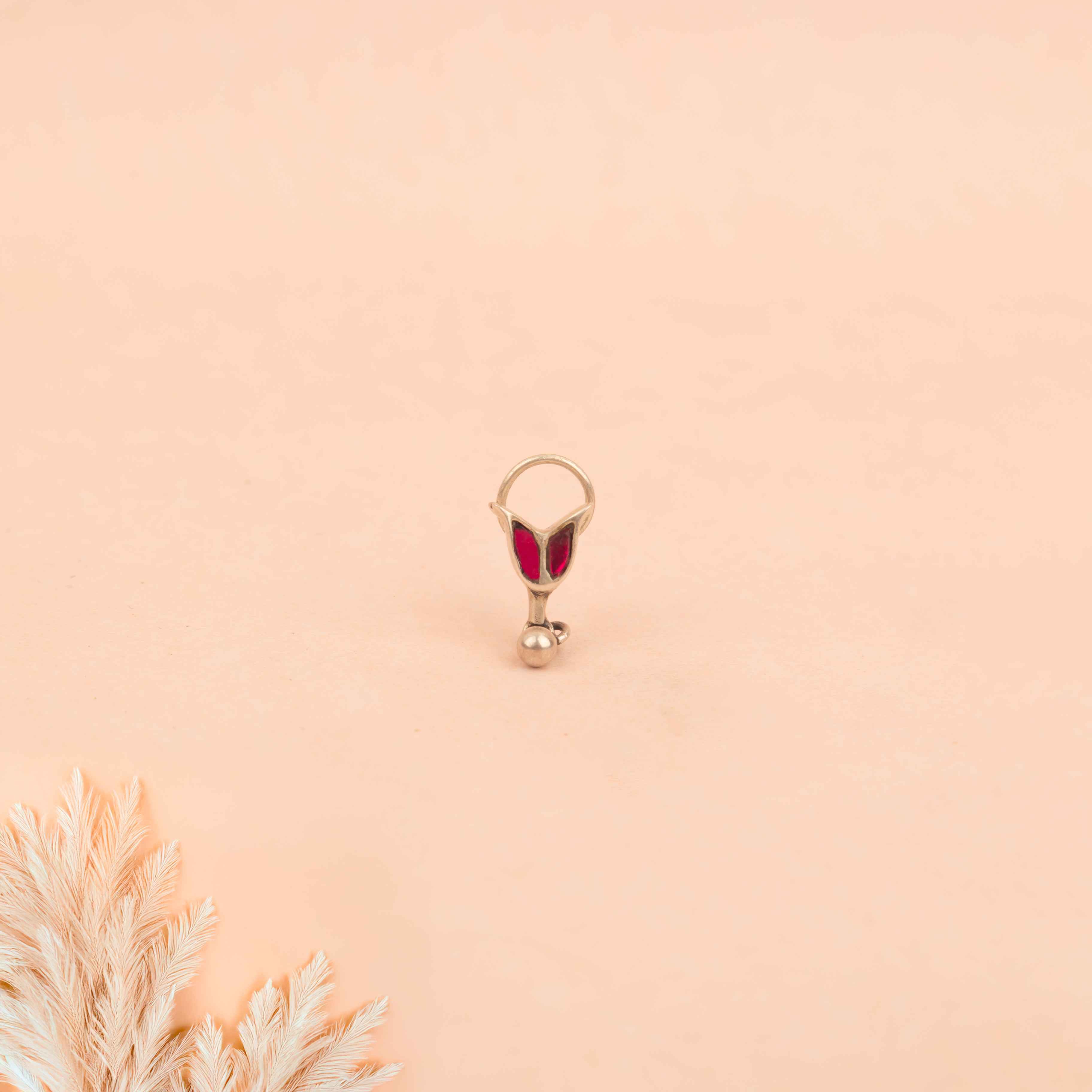 Moh Kundan Lotus Ball Drop Pierced Nose Ring