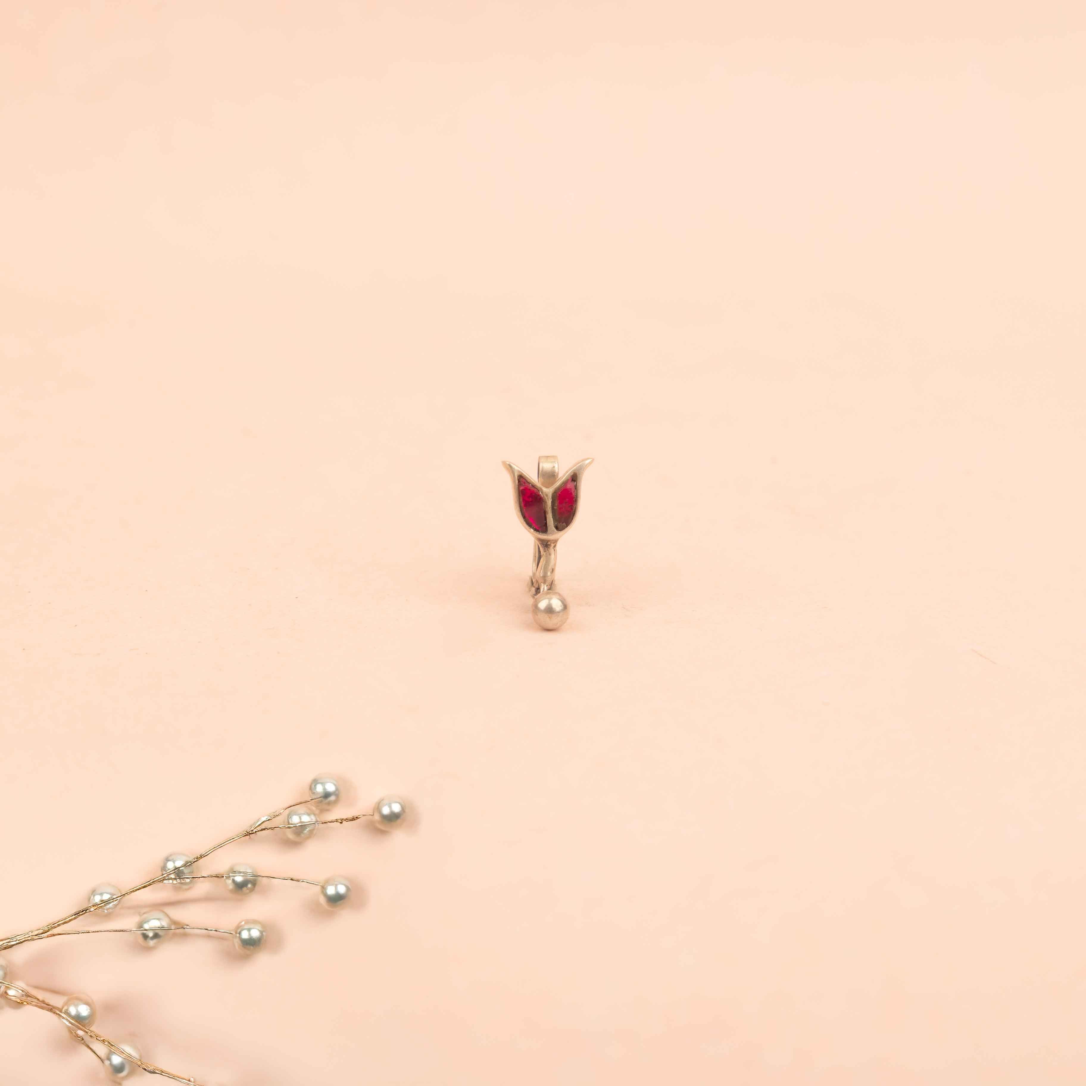 Moh Kundan Lotus Ball Drop Non Pierced Nose Clip on