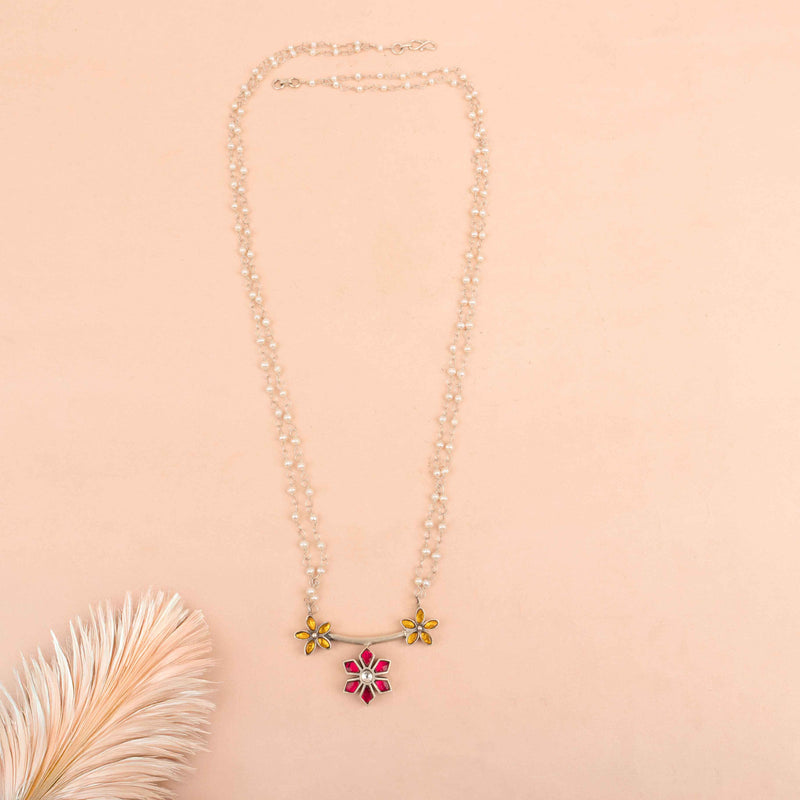 Moh Kundan Phool Pearl Necklace Earring Ring Set