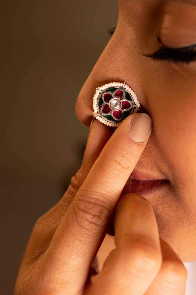 Moh Kundan Phool Shaahi Non Pierced Nose Clip on