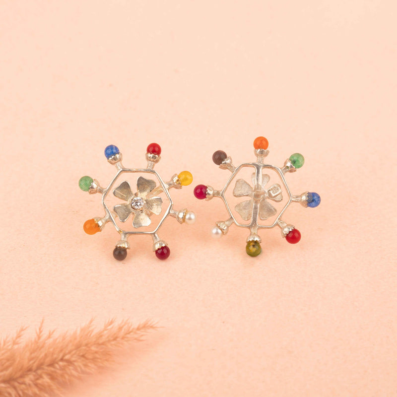 92.5 sterling silver Moh Navratan Floral Earrings, view 5