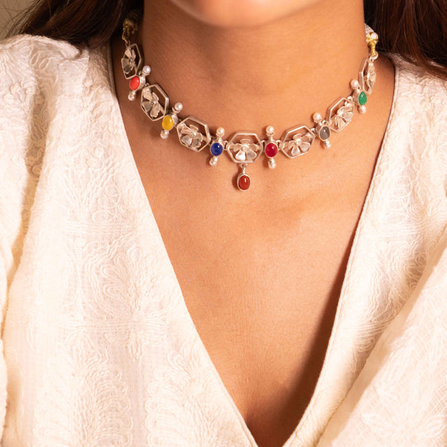 Moh Navratan Floral Necklace