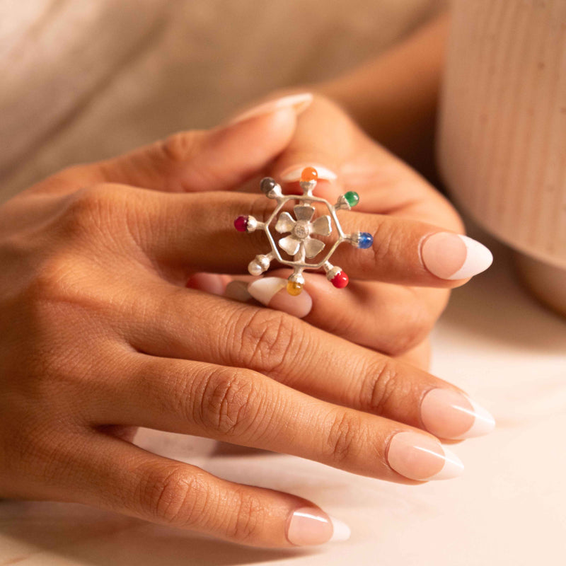 Moh Navratan Floral Ring