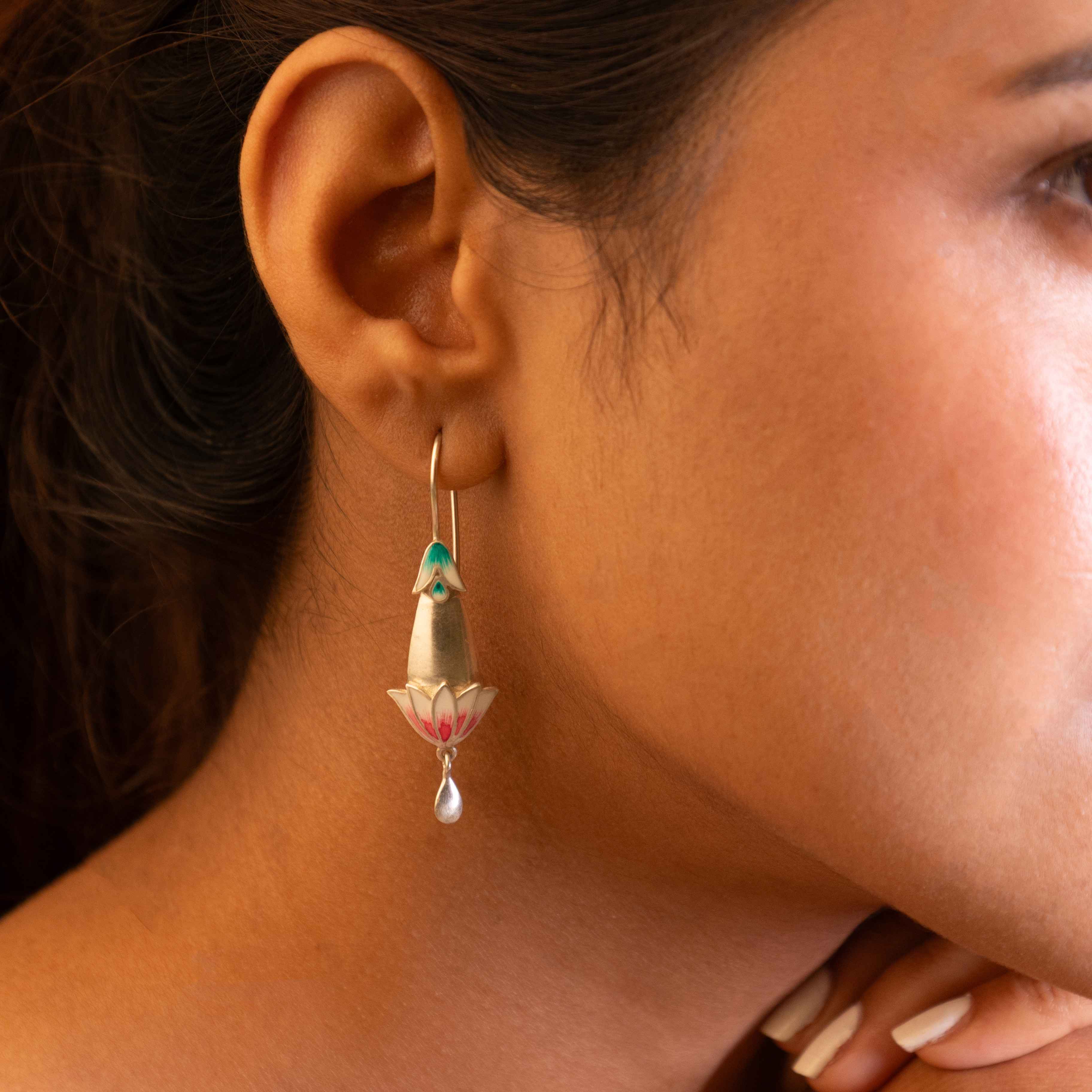 Moh Neerja Enamel Fish Hook Earrings