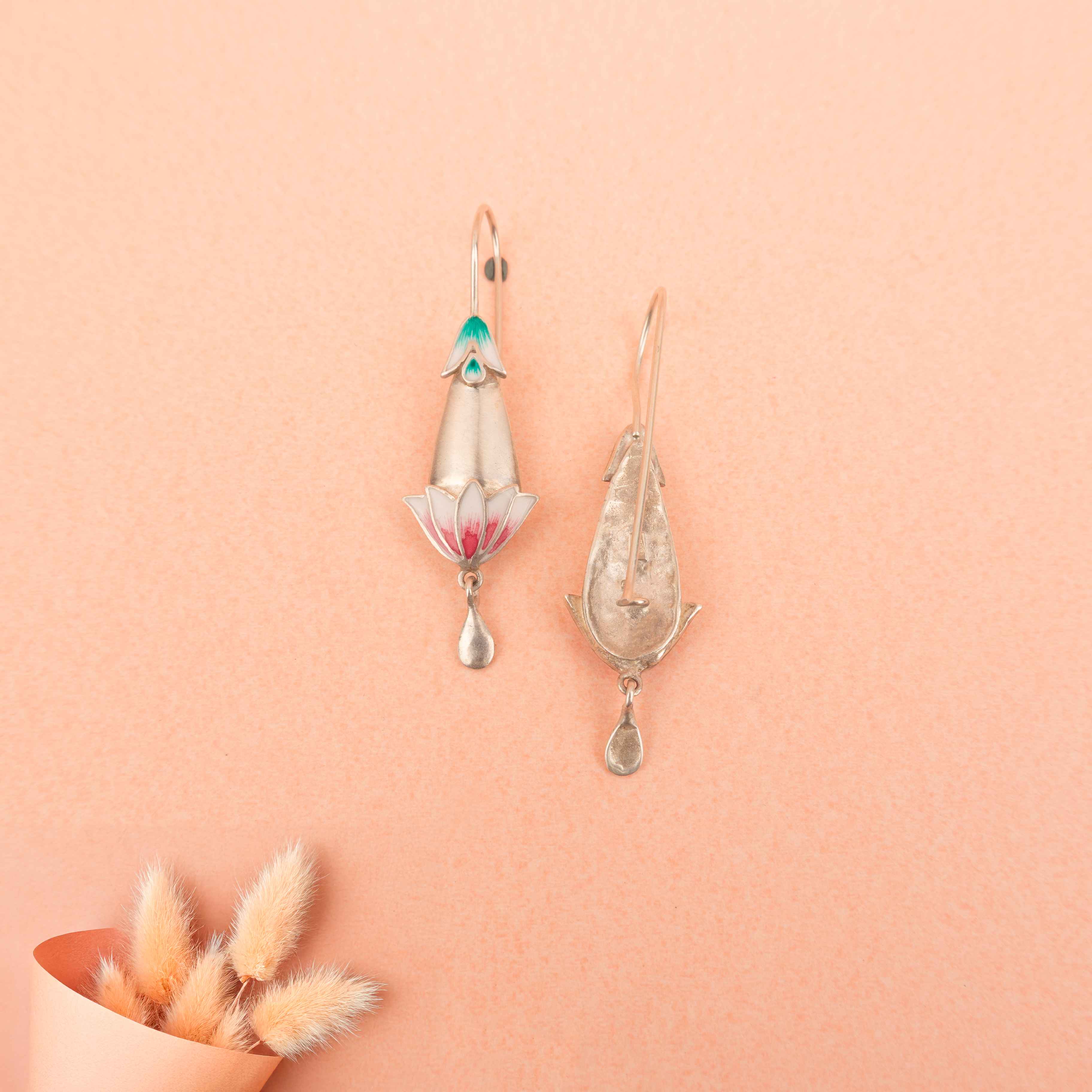 Moh Neerja Enamel Fish Hook Earrings