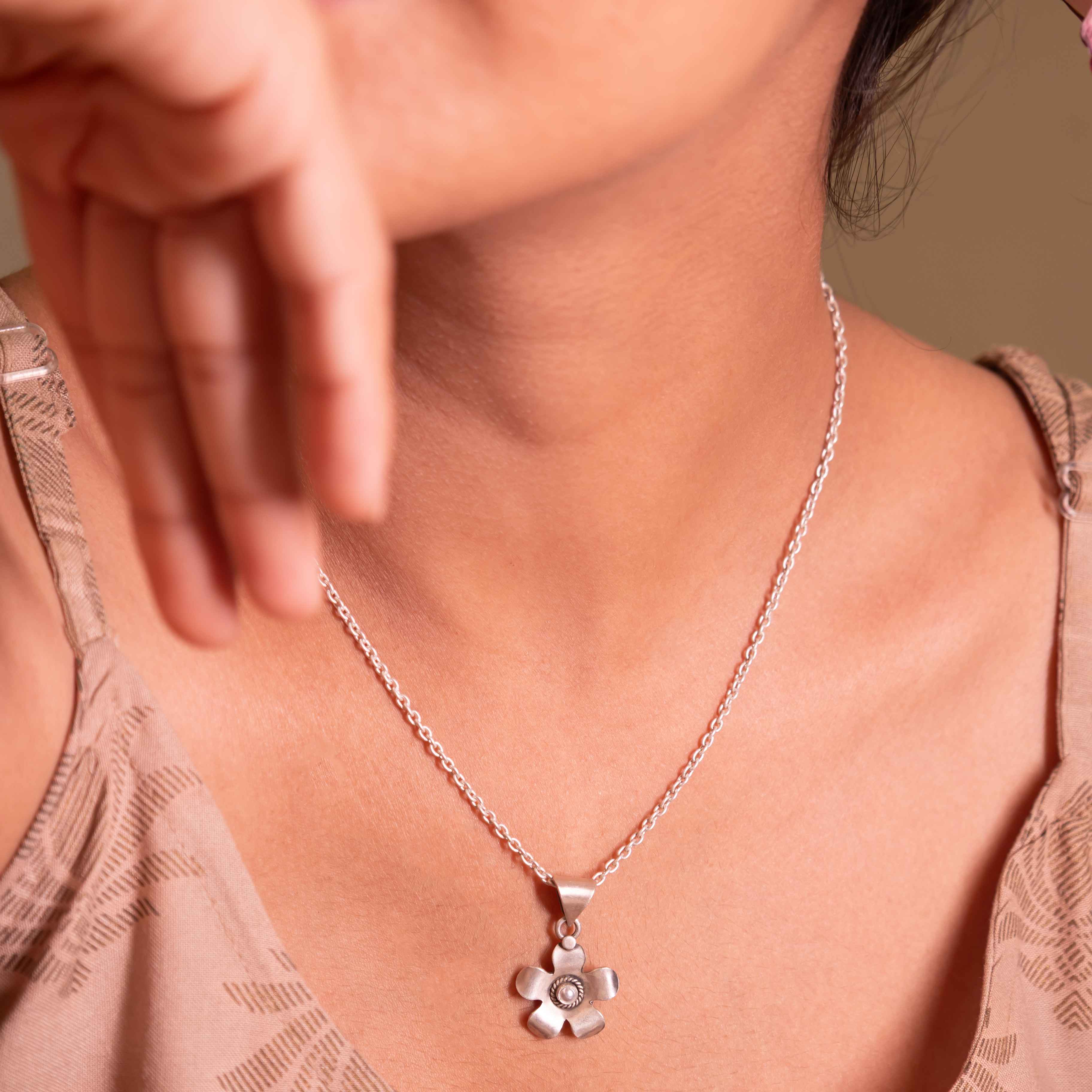 Moh Pearl Studded Flower Pendant