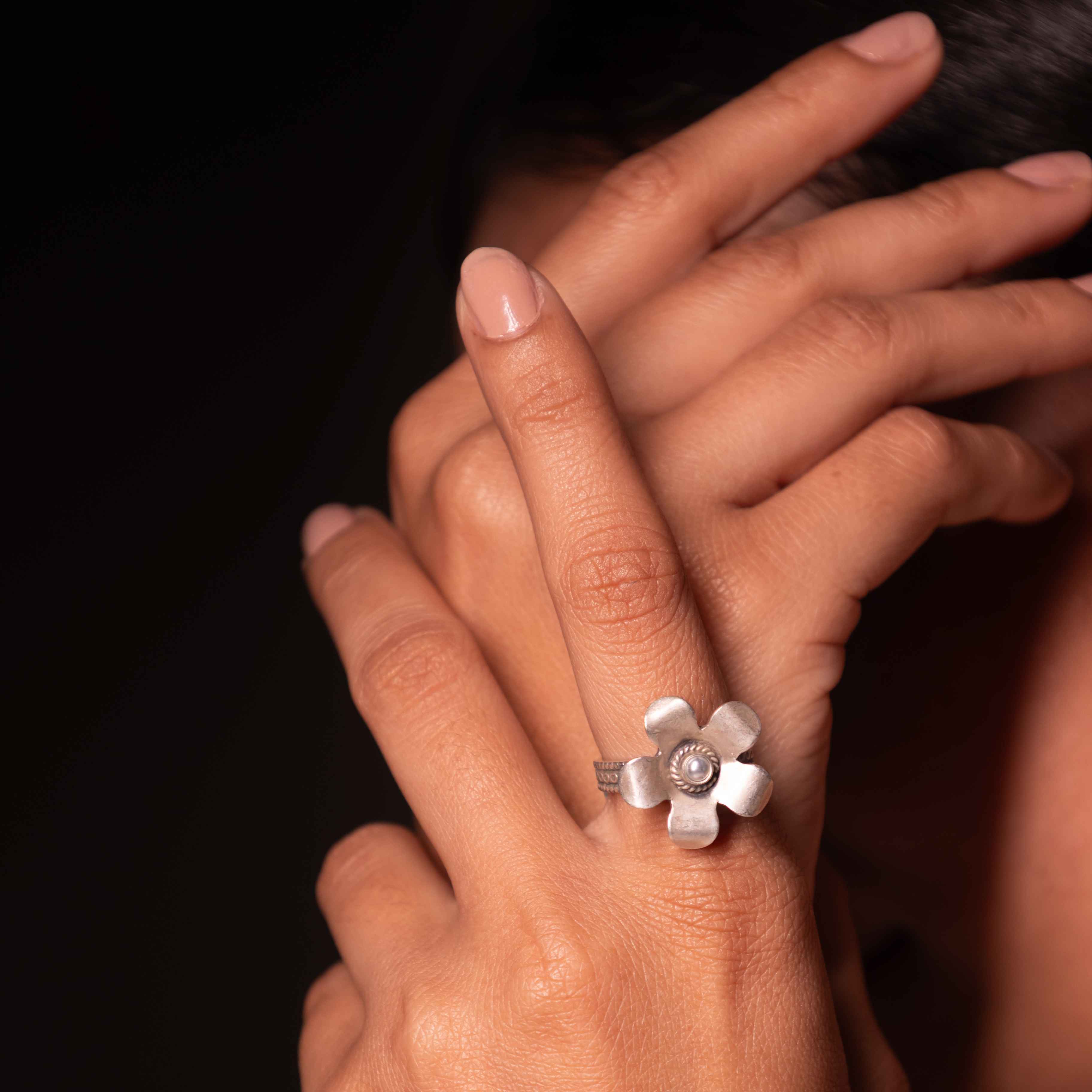 Moh Pearl Studded Flower Ring