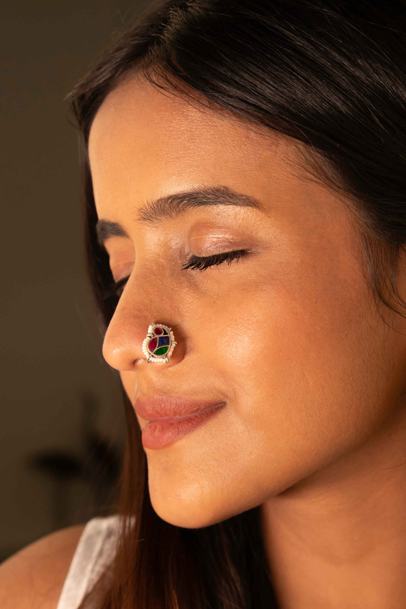 Moh Shaahi Kundan Peacock Non Pierced Nose Clip on