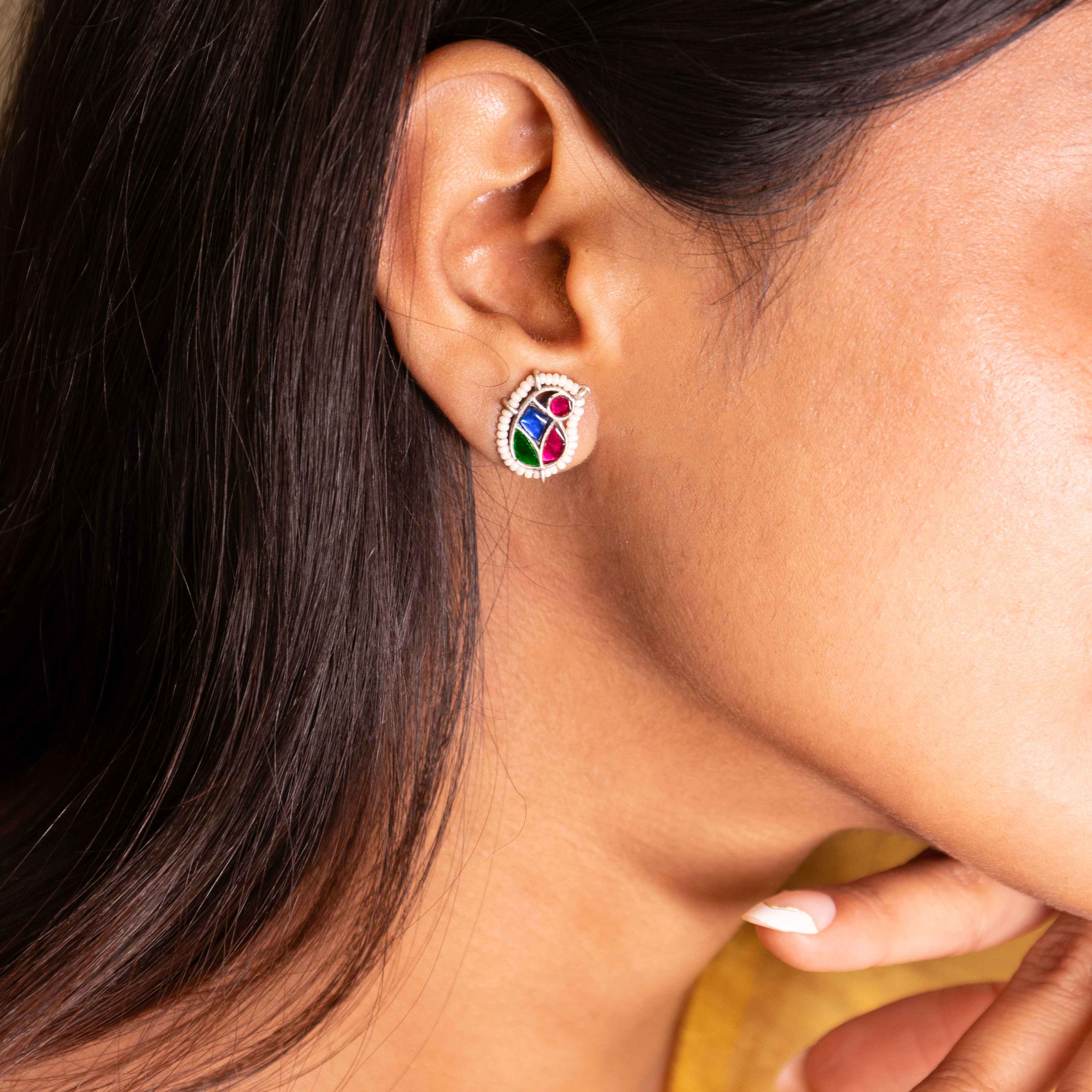 Moh Shaahi Kundan Peacock Stud Earring