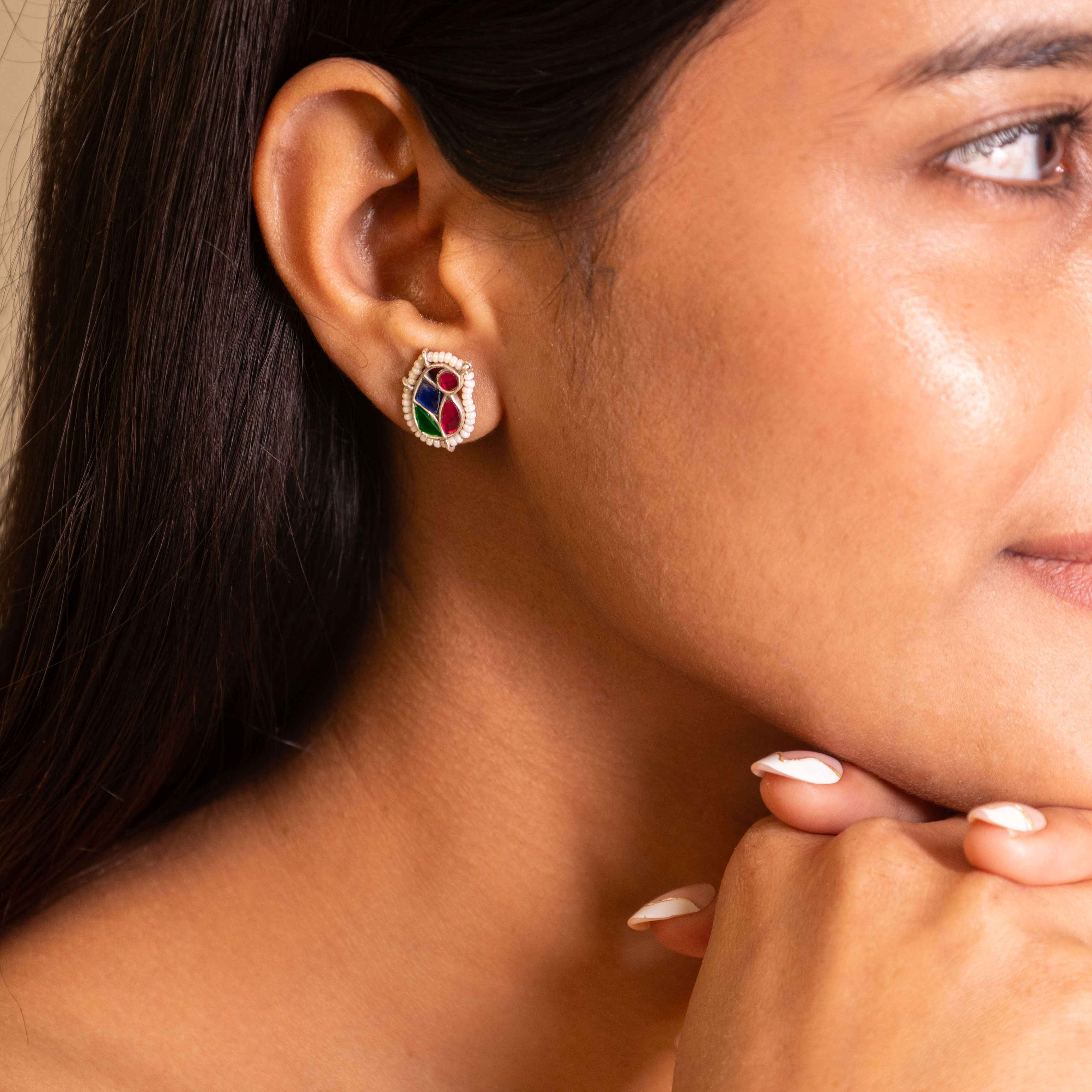 Moh Shaahi Kundan Peacock Stud Earring