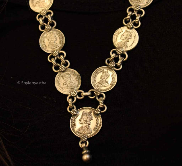 Mizoya Victorian Coin Vintage Silver Necklace