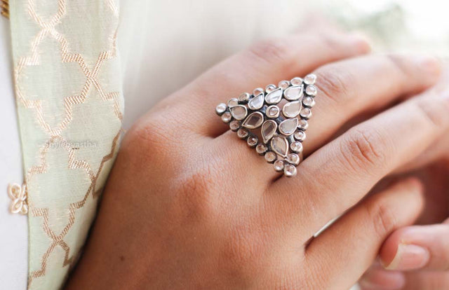 Essence Swarovski Triangular Silver Ring