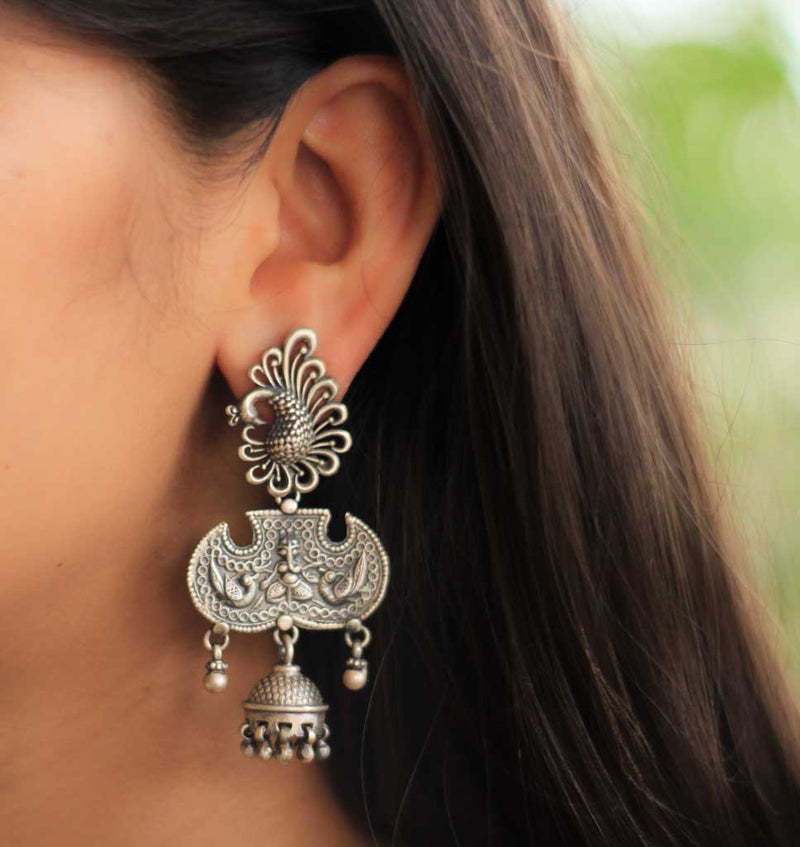 Moh Peacock Motif 3 Layered Quirky Jhumkis