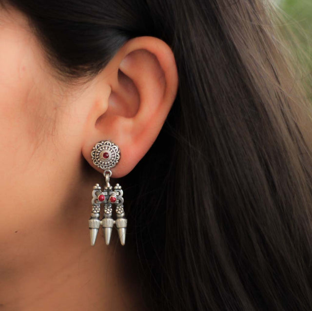 Essence Ruby Studded Trishul Earrring