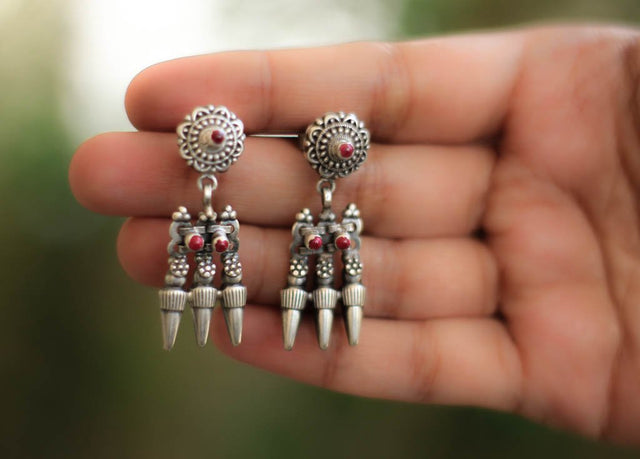 Essence Ruby Studded Trishul Earrring