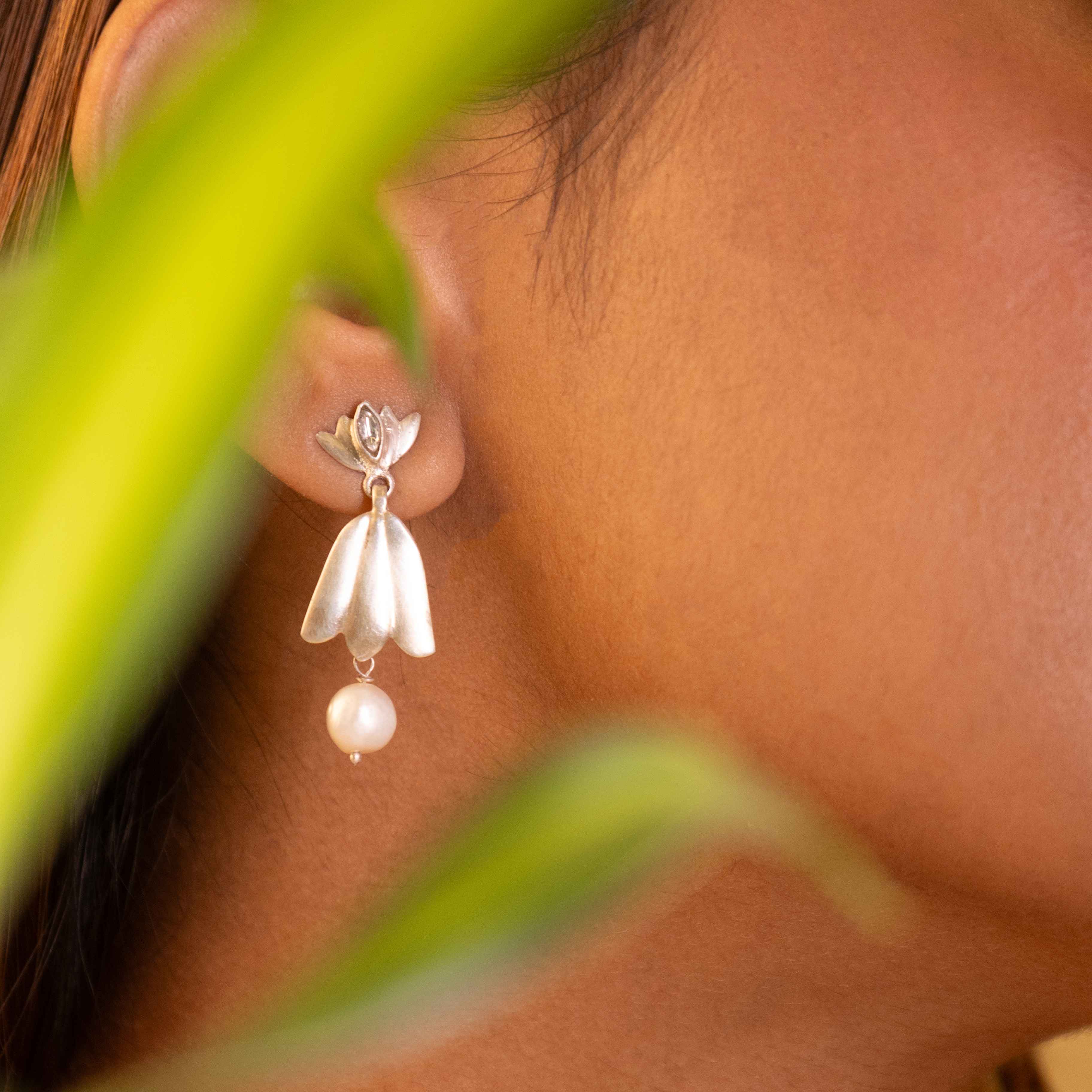 Qurbat Ethereal Lotus pearl Drop Earring