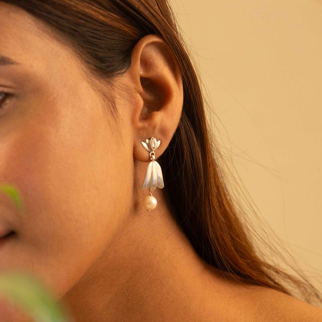 Qurbat Ethereal Lotus pearl Drop Earring