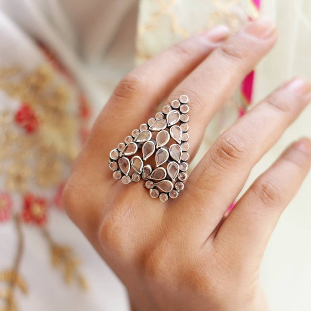 Essence Swarovski Triangular Silver Ring
