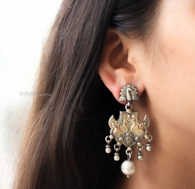 Anvaya Peacock Dual Tone Earrings