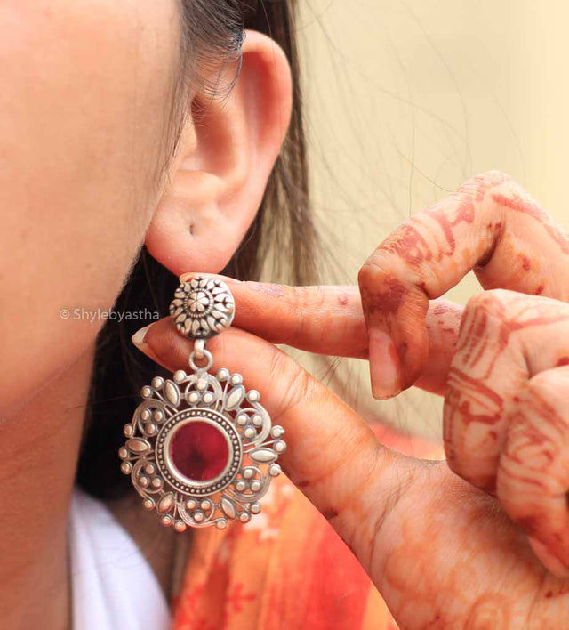 Dulari Handpainted Pink Carved Earrings