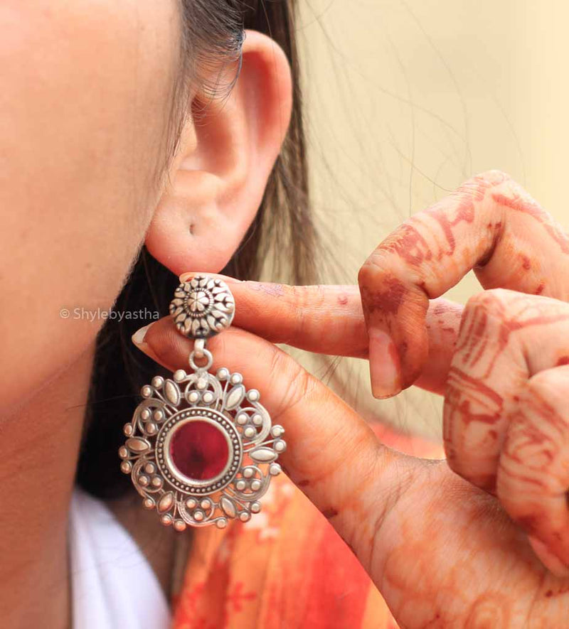 Dulari Handpainted Pink Carved Earrings