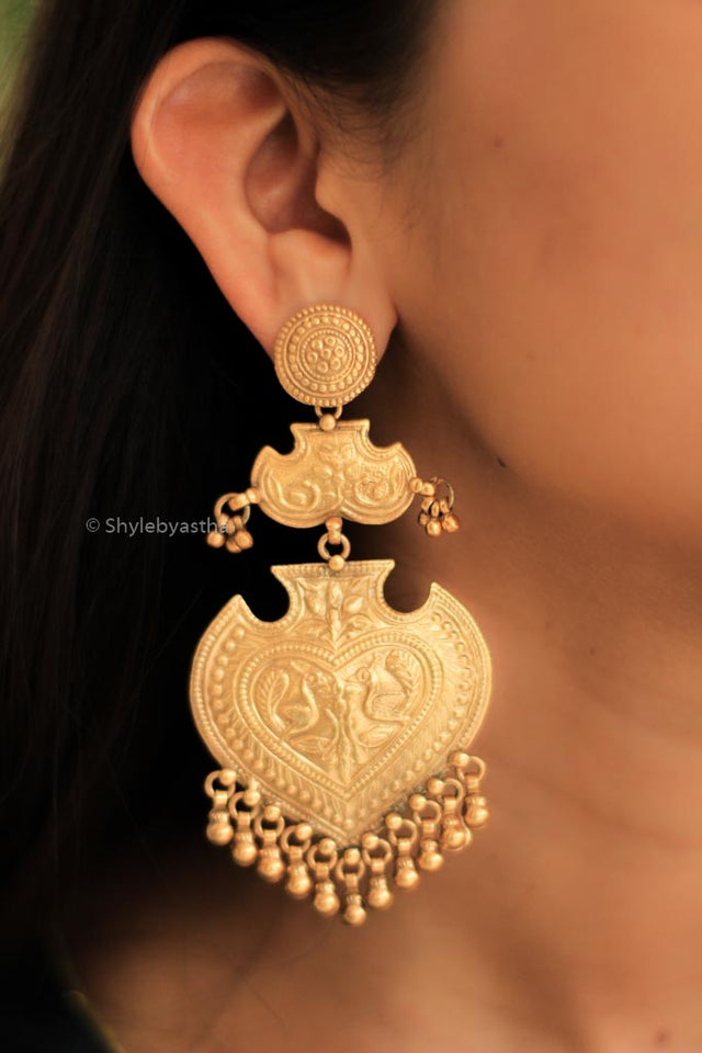 Tattva Peacock Art Classic Gold Earrings
