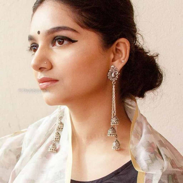 Anvaya Peacock Motif Triple Jhumki Danglers