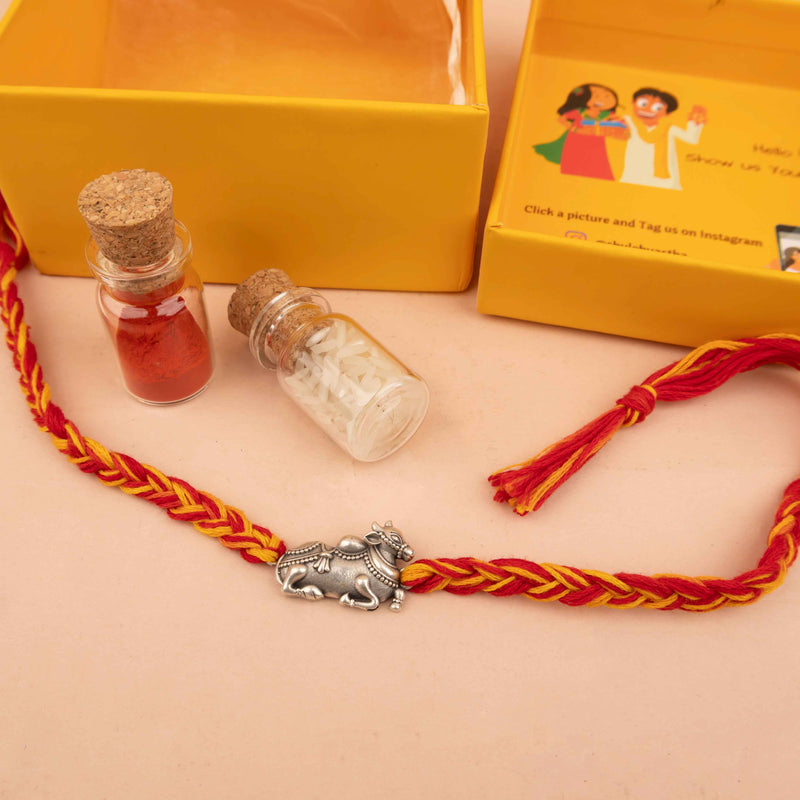 925 pure silver Shiva Nandi sacred rakhi, side view