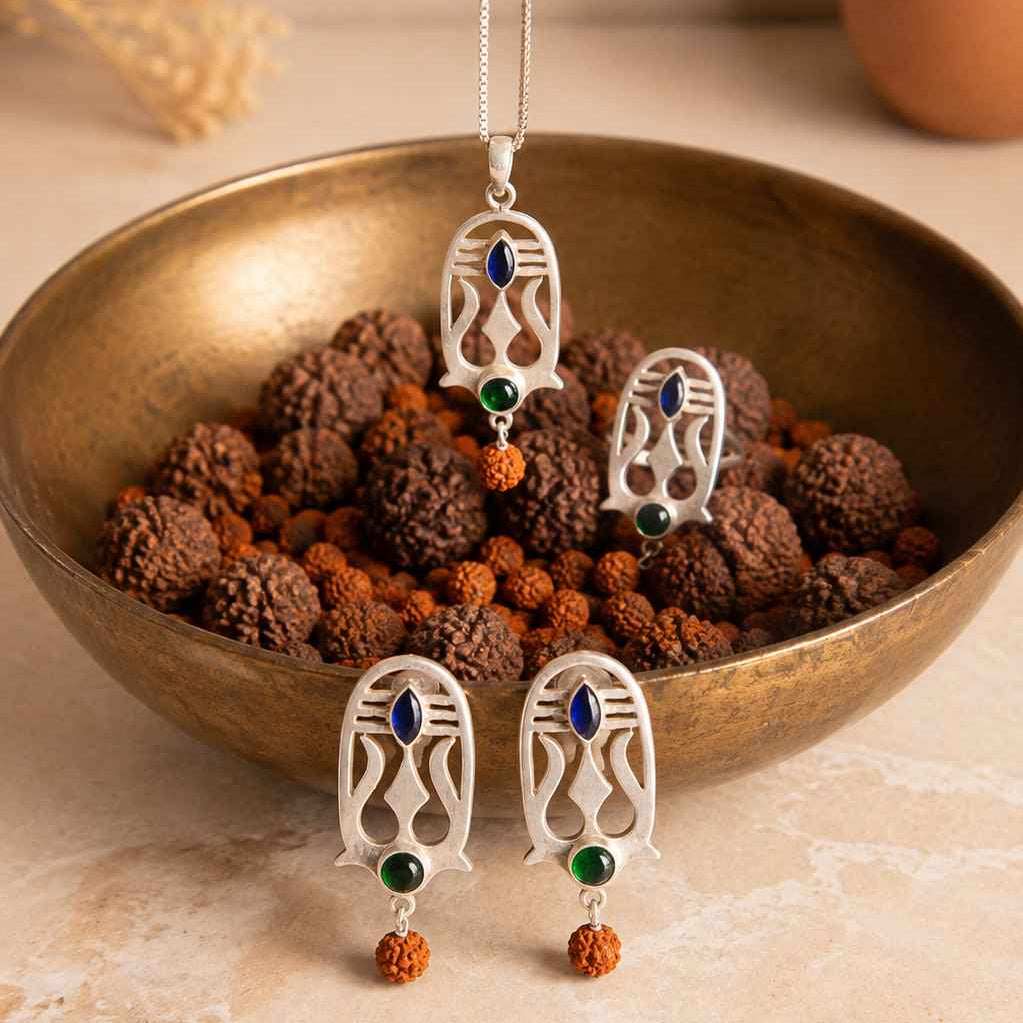 Shivoham Trishul Necklace Earring Ring Set