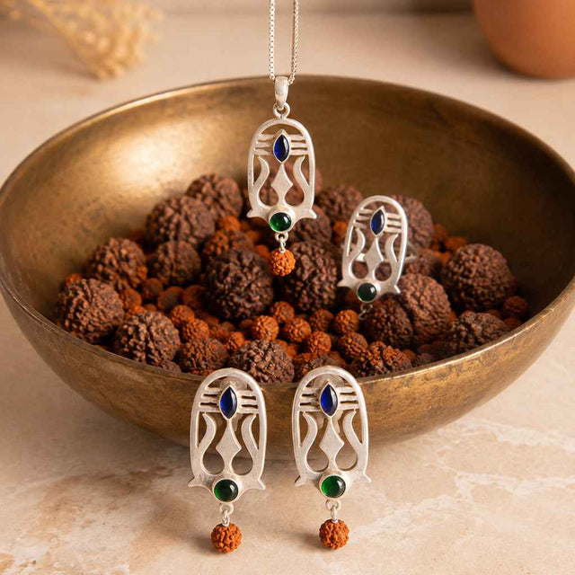 Shivoham Trishul Necklace Earring Ring Set